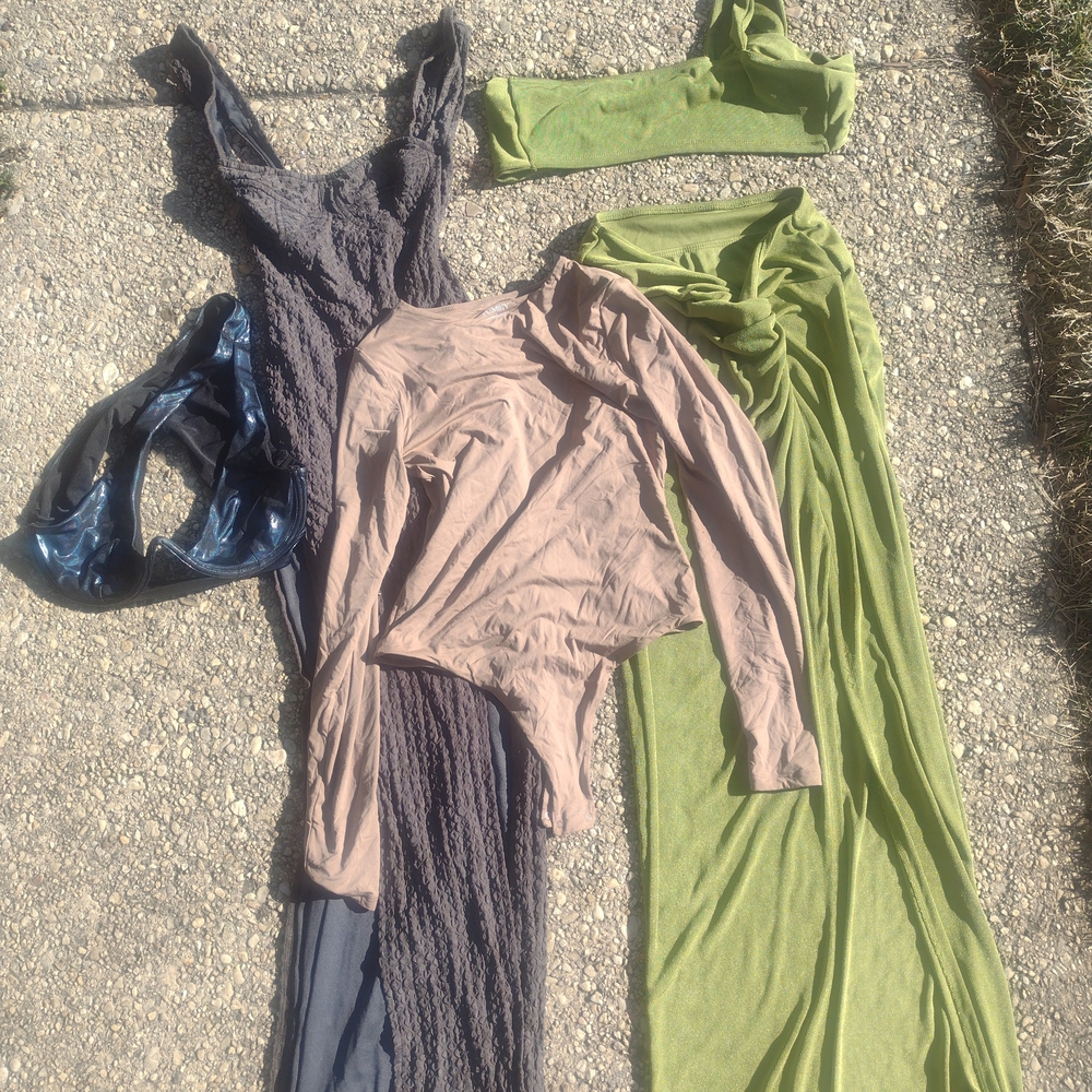 SHEIN Maxi Dress Set in Green, Blue, and Beige